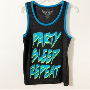 Savvy Sleeveless Party Sleep Repeat Graphic Tank Scoop Neck Contrasting Trim